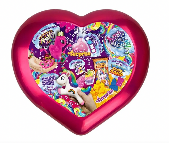 Набір креативної творчості рожевий "Поні" "Pony Love" "Danko Toys", слайм, сквіш, пісок, бомбочка, стікери pv_7632 фото