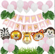 Набор шаров для фотозоны Сафари с гирляндой Happy Birthday, цвет розовый pv_2382 фото