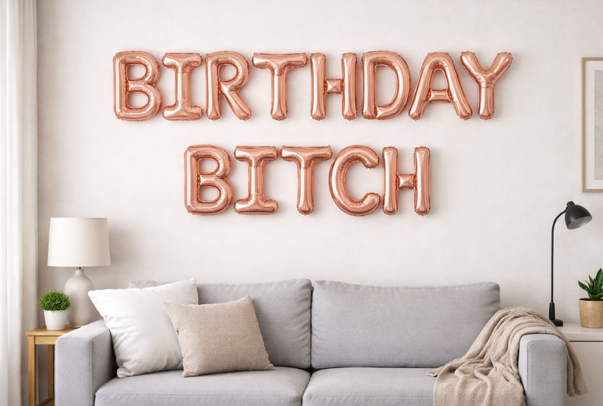 Фольгований напис "BIRTHDAY BITCH", колір - рожеве золото (висота - 40см) pv_12299 фото