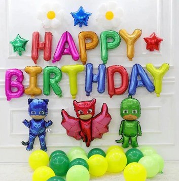 Фотозона з кульок Герої в масках Happy Birthday кольорова pv_6109 фото