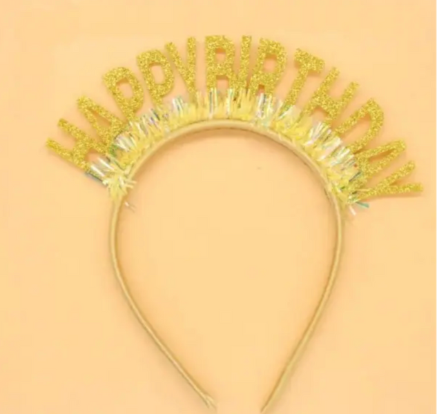 Обруч на голову "Happy Birthday" з гліттером, колір - золото pv_13823 фото