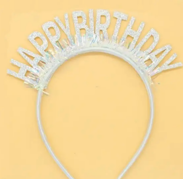 Обруч на голову "Happy Birthday" з гліттером, колір - срібло  pv_13824 фото