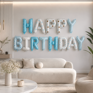 Фольгований напис "Happy Birthday" біло-блакитний з принтом pv_13879 фото