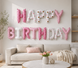 Фольгований напис "Happy Birthday" біло-рожевий з принтом pv_13880 фото 1