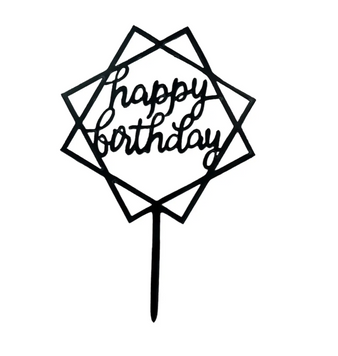 Акриловий топер у торт ромбик чорний Happy Birthday pv_3149 фото