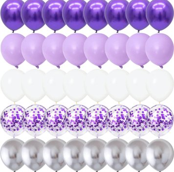 Набір фіолетових кульок з конфетті та хромом, 40шт. pv_3773 фото