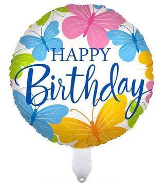 Шар фольгированный круглый Happy Birthday бабочки (Китай) pv_458 фото