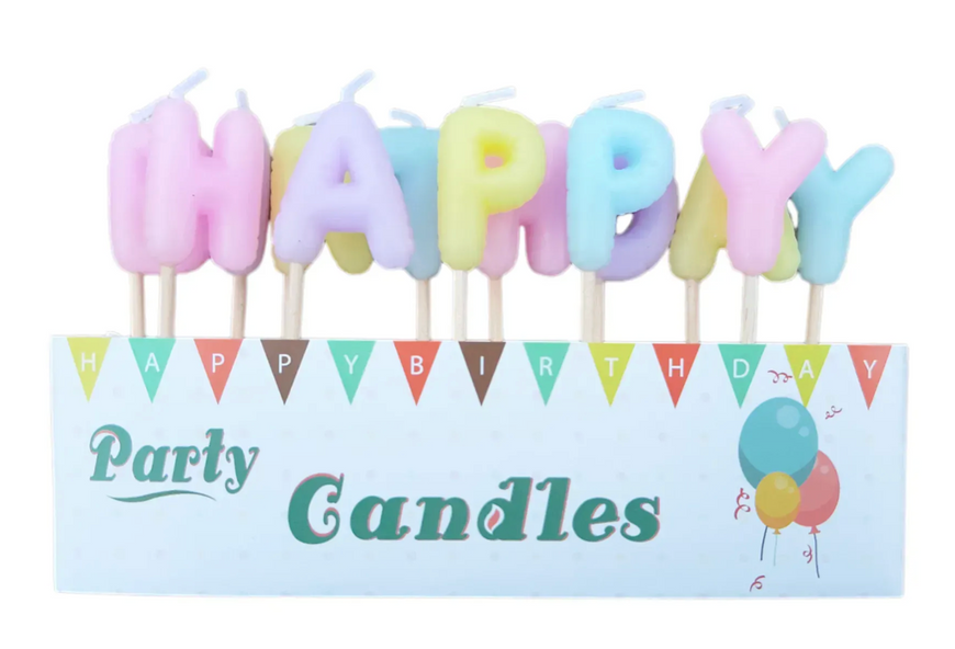 Свічки для торта "Happy Birthday", колір - ніжний макарун pv_13770 фото