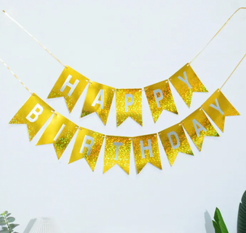 Гірлянда паперова "Happy Birthday" голограма золото pv_7007 фото