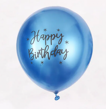Латексні повітряні кульки Хром з написом Happy Birthday, 1шт, колір синій pv_2326 фото