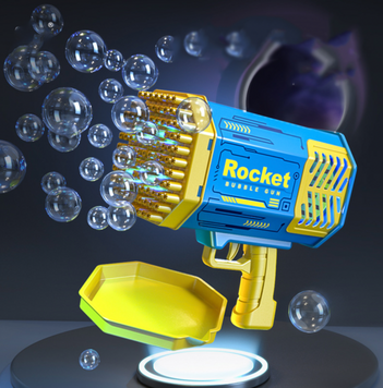 (Синій) Генератор мильних бульбашок Bazooka Rocket Bubble Gun Кулемет базука 69+ отворів з підсвіткою pv_5649 фото