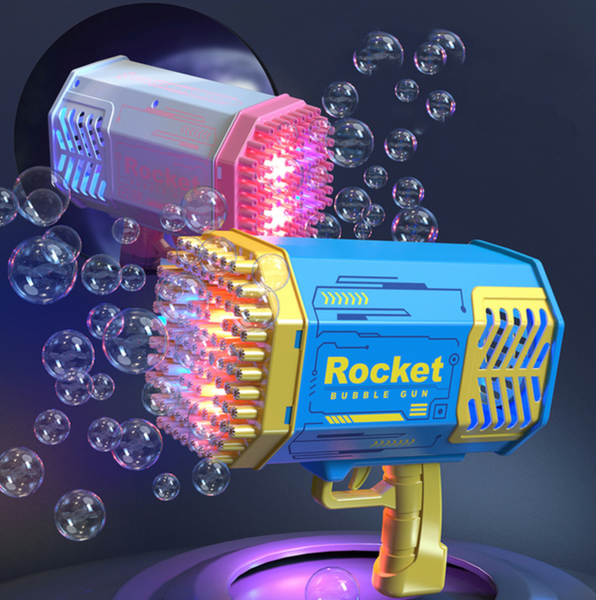 (Синій) Генератор мильних бульбашок Bazooka Rocket Bubble Gun Кулемет базука 69+ отворів з підсвіткою pv_5649 фото