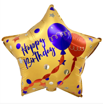 Фольгована кулька зірка Happy Birthday кольорова 45см pv_5736 фото