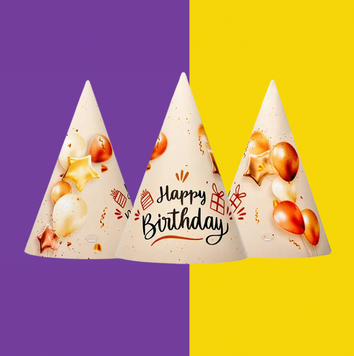 Ковпачок святковий "Happy Birthday" рожевий з малюнком | 1шт pv_10858 фото