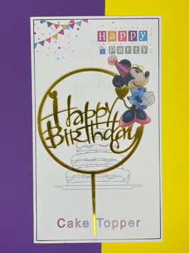 Топпер акриловий в торт Міні Маус Happy Birthday, колір золото pv_3163 фото