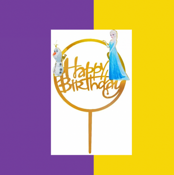 Топпер акриловий в торт Холодне серце Happy Birthday, колір золото pv_3164 фото