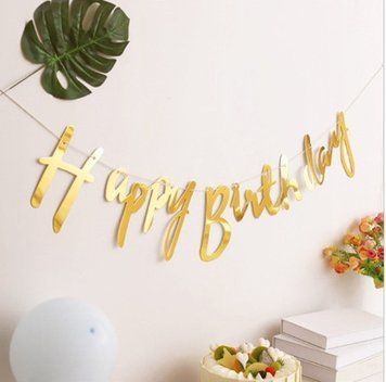 Бумажная гирлянда Happy Birthday золото прописью, 1,5 метра pv_1967 фото