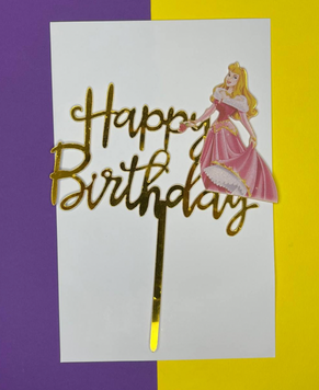 Топпер акриловий в торт Принцеси Happy Birthday, колір золото pv_3165 фото