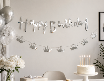 Фотозона Happy Birthday з гірляндами cрібло pv_5285_2 фото