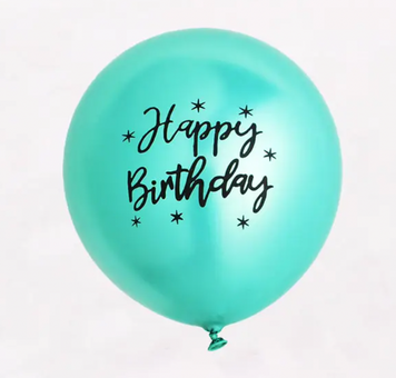 Латексные воздушные шарики Хром c надписью Happy Birthday, 1шт , цвет бирюзовый pv_2327 фото