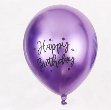 Латексные воздушные шарики Хром c надписью Happy Birthday, 1шт , цвет фиолетовый pv_2328 фото