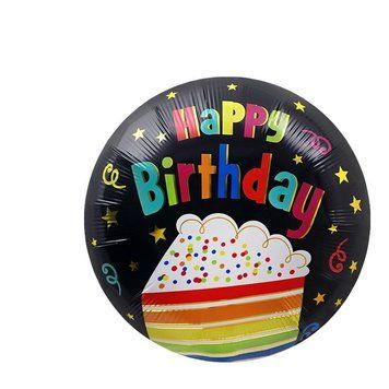 Воздушный фольгированный шар "Happy Birthday" тортик на черном (Китай) pv_487 фото